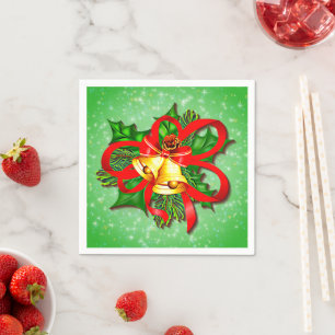 Kerstgouden cellen Green Holly Red Ribbon Servet