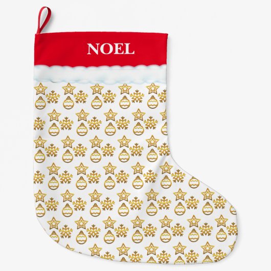 Kerstgouden patroon op wit en rood grote kerstsok (Voorkant)