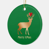Kerstgouden rendier groen keramisch ornament (Links)