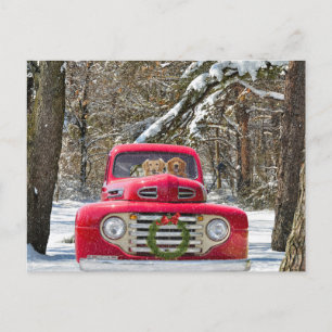 KerstGouden Retriever in Retro Truck Feestdagenkaart