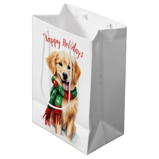 KerstGouden Retriever Medium Cadeauzakje (Voorkant Gekanteld)