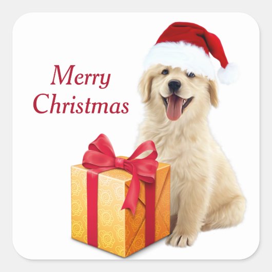 KerstGouden Retriever Vierkante Sticker (Voorkant)