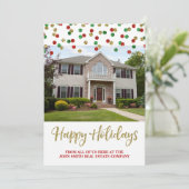 Kerstgouden rode Confetti - Echte kerstkaart (Staand voorkant)