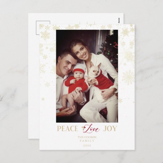 Kerstgouden sneeuwvlokken en Holly Custom Photo Feestdagenkaart (Voorkant / Achterkant)