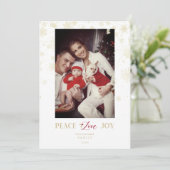 Kerstgouden sneeuwvlokken en Holly Custom Photo Feestdagenkaart (Staand voorkant)