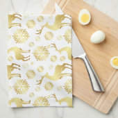 Kerstgouden sneeuwvlokken en rendieren theedoek (Quarter Fold)