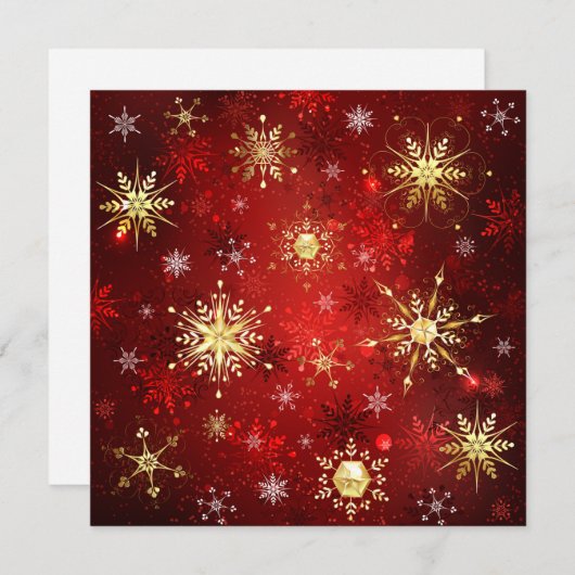 Kerstgouden sneeuwvlokken op rode achtergrond advieskaart (Voorkant / Achterkant)