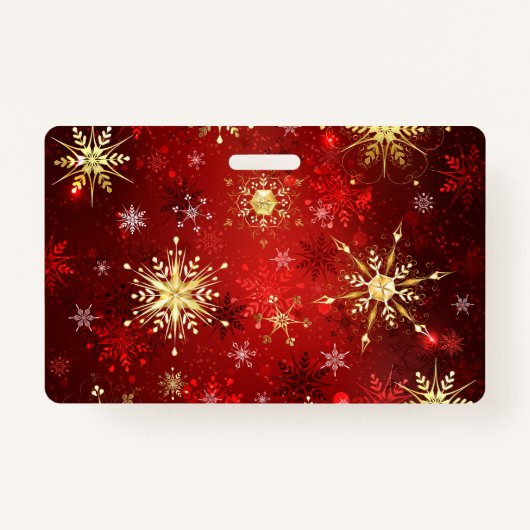 Kerstgouden sneeuwvlokken op rode achtergrond badge (Voorkant)
