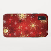 Kerstgouden sneeuwvlokken op rode achtergrond Case-Mate iPhone case (Achterkant (horizontaal))