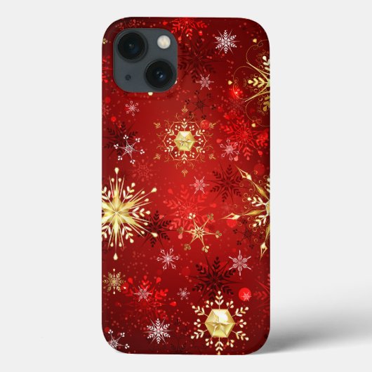 Kerstgouden sneeuwvlokken op rode achtergrond Case-Mate iPhone case (Achterkant)