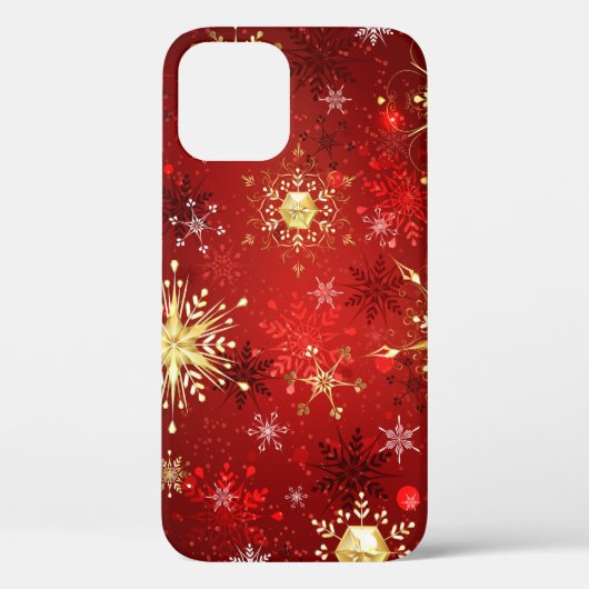 Kerstgouden sneeuwvlokken op rode achtergrond Case-Mate iPhone case (Achterkant)