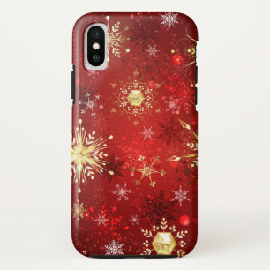 Kerstgouden sneeuwvlokken op rode achtergrond iPhone x hoesje