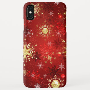 Kerstgouden sneeuwvlokken op rode achtergrond iPhone XS max hoesje