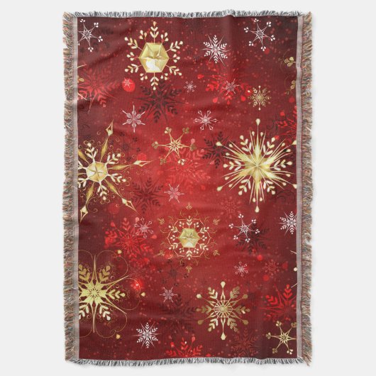 Kerstgouden sneeuwvlokken op rode achtergrond deken (Voorkant Verticaal)