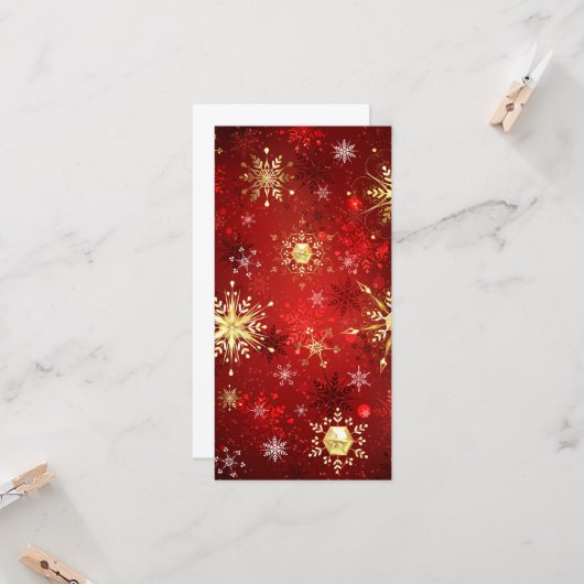 Kerstgouden sneeuwvlokken op rode achtergrond kaart (Voorkant / Achterkant in situ)