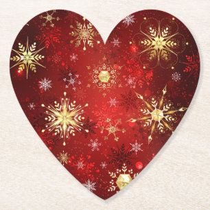 Kerstgouden sneeuwvlokken op rode achtergrond kartonnen onderzetters