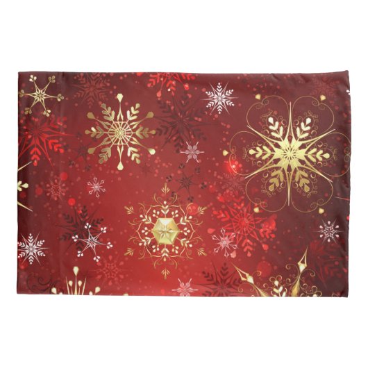 Kerstgouden sneeuwvlokken op rode achtergrond kussensloop (Achterkant)