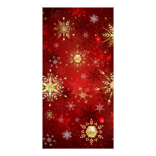Kerstgouden sneeuwvlokken op rode achtergrond perfect poster