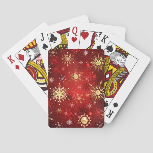 Kerstgouden sneeuwvlokken op rode achtergrond pokerkaarten (Achterkant)
