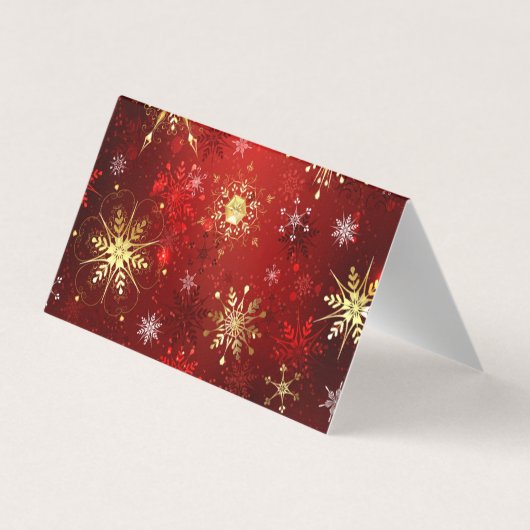 Kerstgouden sneeuwvlokken op rode achtergrond visitekaartjes (Achterkant)