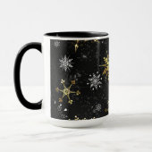 Kerstgouden sneeuwvlokken op zwarte achtergrond mok (Links)