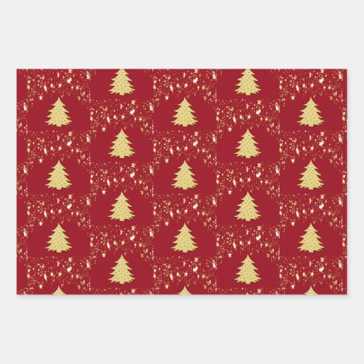 Kerstgouden sterren en bomen met Baubles, ZSSG Inpakpapier Vel (Voorkant 3)
