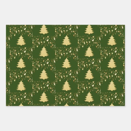 Kerstgouden sterren en bomen met Baubles, ZSSG Inpakpapier Vel (Voorkant 2)