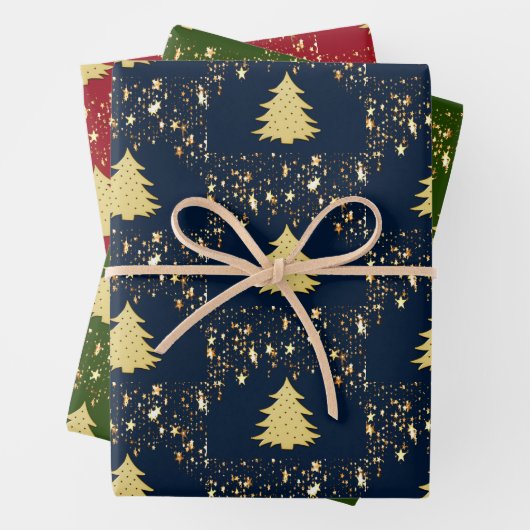 Kerstgouden sterren en bomen met Baubles, ZSSG Inpakpapier Vel (In situ)