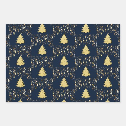 Kerstgouden sterren en bomen met Baubles, ZSSG Inpakpapier Vel (Voorkant)