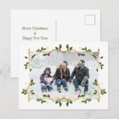 Kerstgoudkoorts Holly Border Single Photo Briefkaart (Voorkant / Achterkant)