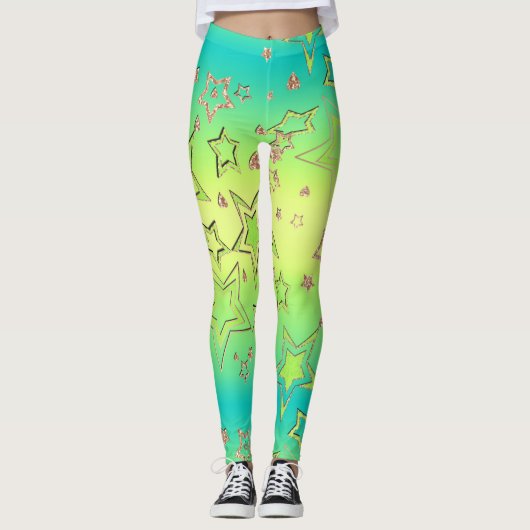 Kerstgradiënt glitter shine confetti sterren leggings (Voorkant)