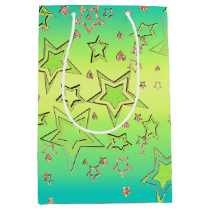 Kerstgradiënt glitter shine confetti sterren medium cadeauzakje