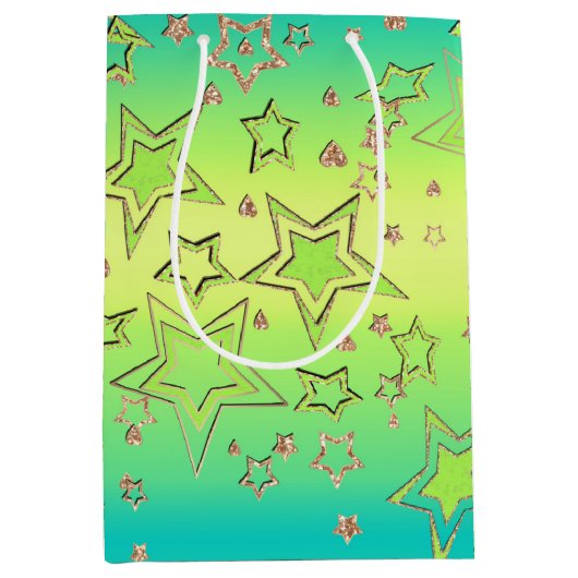 Kerstgradiënt glitter shine confetti sterren medium cadeauzakje (Voorkant)