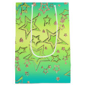 Kerstgradiënt glitter shine confetti sterren medium cadeauzakje (Achterkant)