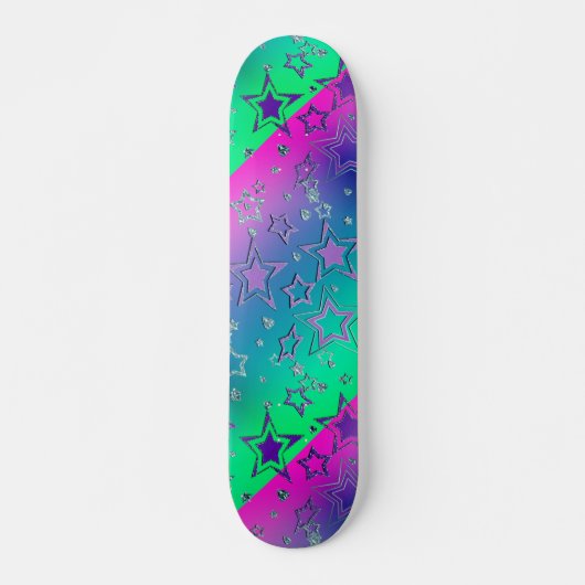 Kerstgradiënt glitter shine confetti sterren skateboard (Voorkant)