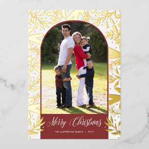 KerstGreenery Arched Photo Real Gold Folie Feestdagenkaart