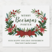 KerstGreenery Wreath Holiday Bier Etiket (Enkel label)
