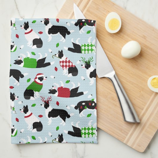 Kerstgrens Collie Kitchen Towel Theedoek (Quarter Fold)