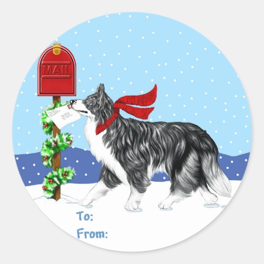 kerstgrens Collie Mail Gift Labels (Voorkant)