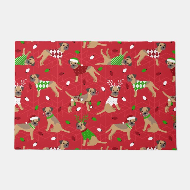 Kerstgrens Terrier Doormat Deurmat (Voorkant)