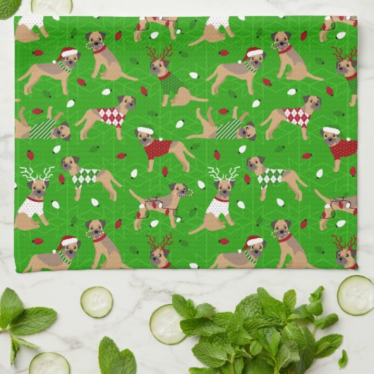 Kerstgrens Terrier Kitchen Towel Theedoek (Gevouwen)