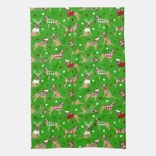 Kerstgrens Terrier Kitchen Towel Theedoek (Verticaal)