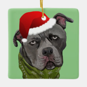 Kerstgrijze verf Pit Bull Cold Nose Realistisch Keramisch Ornament