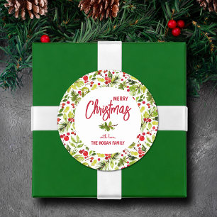 Kerstgroen Bessen Vakantie Ronde Sticker