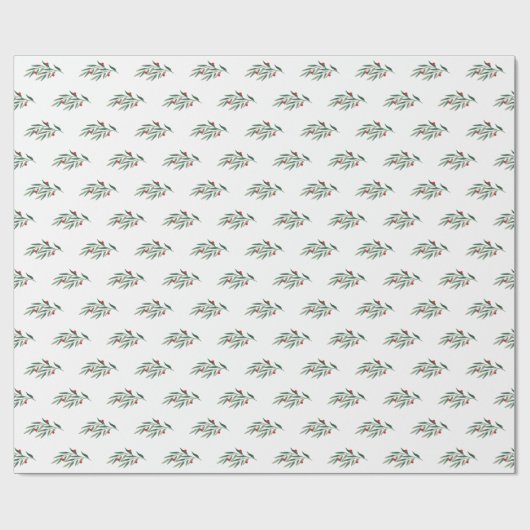 Kerstgroen bladeren en rode bessen cadeaupapier (Vlak)