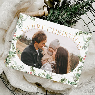 Kerstgroen Bladgoud Glitter Foto Feestdagenkaart