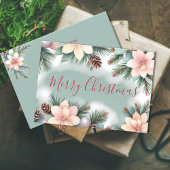 Kerstgroen bladwerk bloem en dennenappels feestdagenkaart