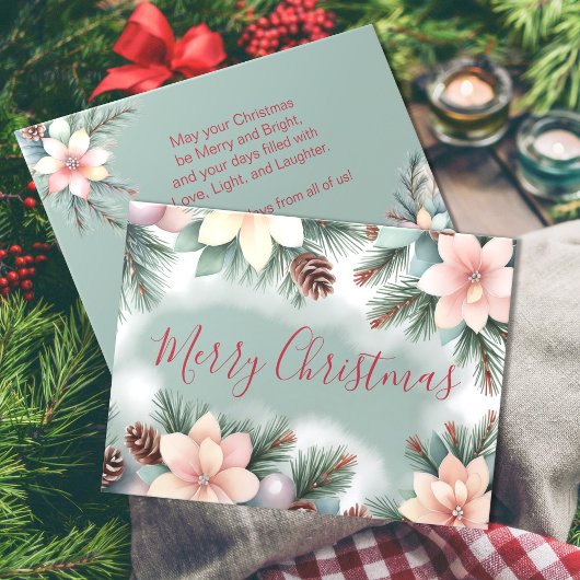 Kerstgroen bladwerk bloem en dennenappels feestdagenkaart