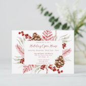 Kerstgroen Bloemen Vakantie Open Huis Kaart (Staand voorkant)