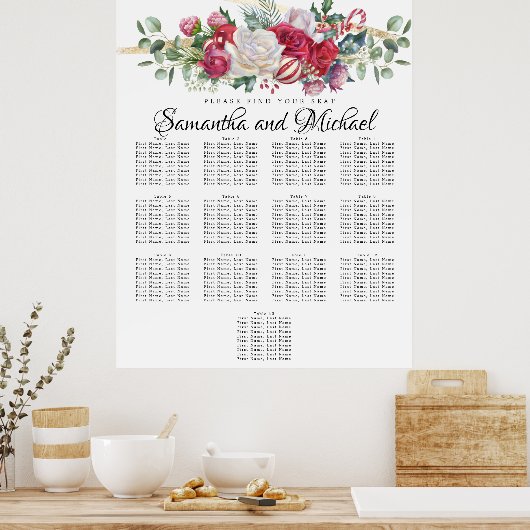 kerstgroen bruiloft 13-tafelzitjes poster (Keuken)